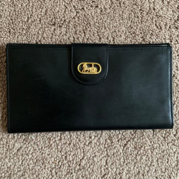 CL1028 Celine horse carriage black leather long wallet - Picture 1 of 6